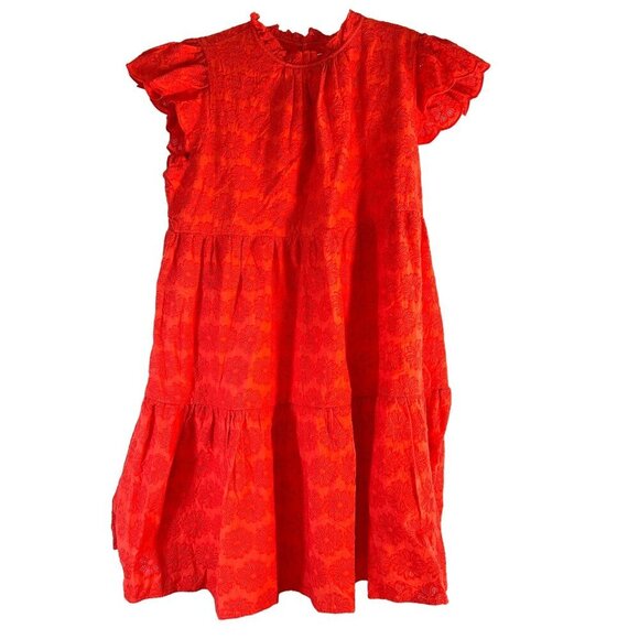 Crown & Ivy Womens Dress Orange Eyelet Lace Lined Cap Sleeves Ruffle Size XL NWT - Picture 1 of 7